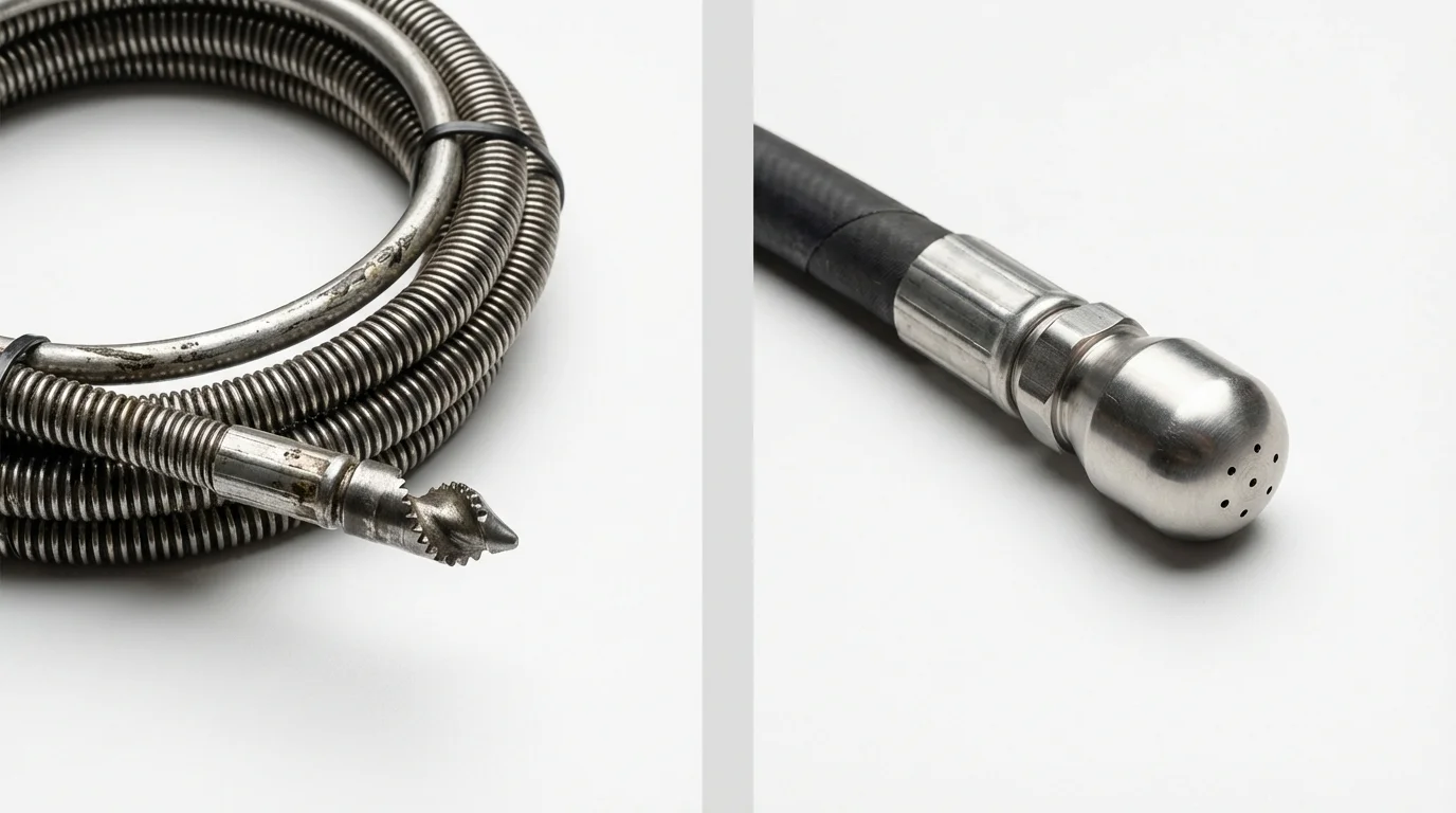 Drain snake cable and hydro jetting nozzle used for drain cleaning in Middlebourne, WV