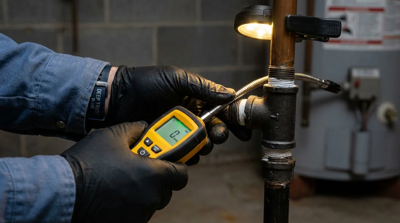 Gas leak detection with electronic sniffer by Johns Plumbing LLC in Middlebourne